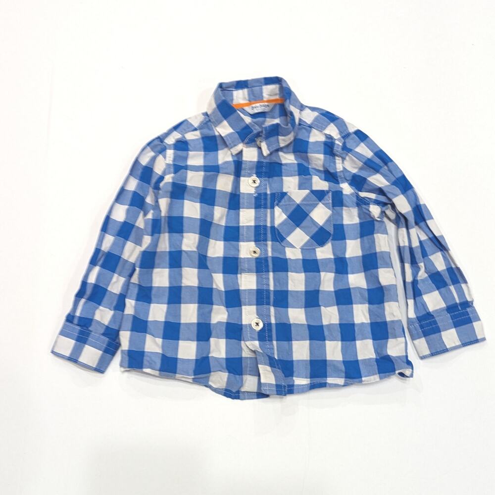 Baby Boden Button Down Shirt Size 12-18m Blue Gingham Long Sleeve